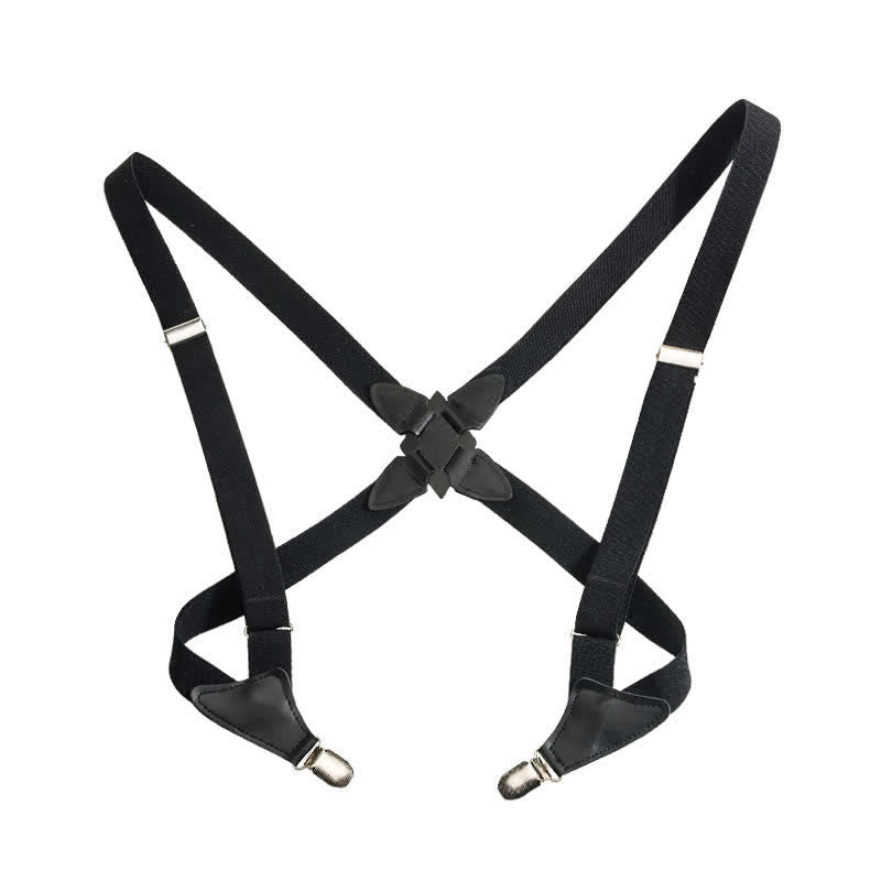 Black X-Back Holster Type Elastic Suspenders