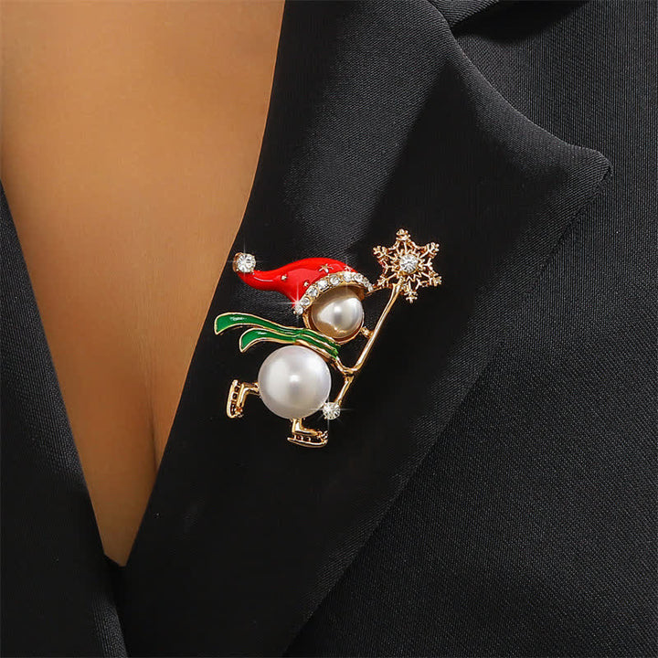 Women's Cute Snowman Red Santa's Hat Christmas Brooch