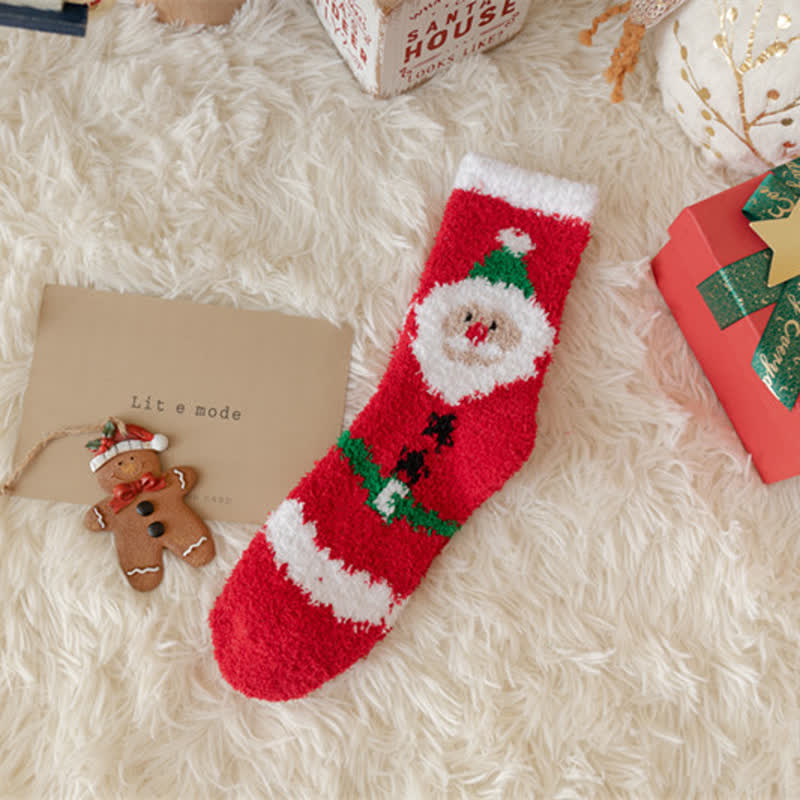 Women's Santa Elk Coral Fleece Christmas Socks