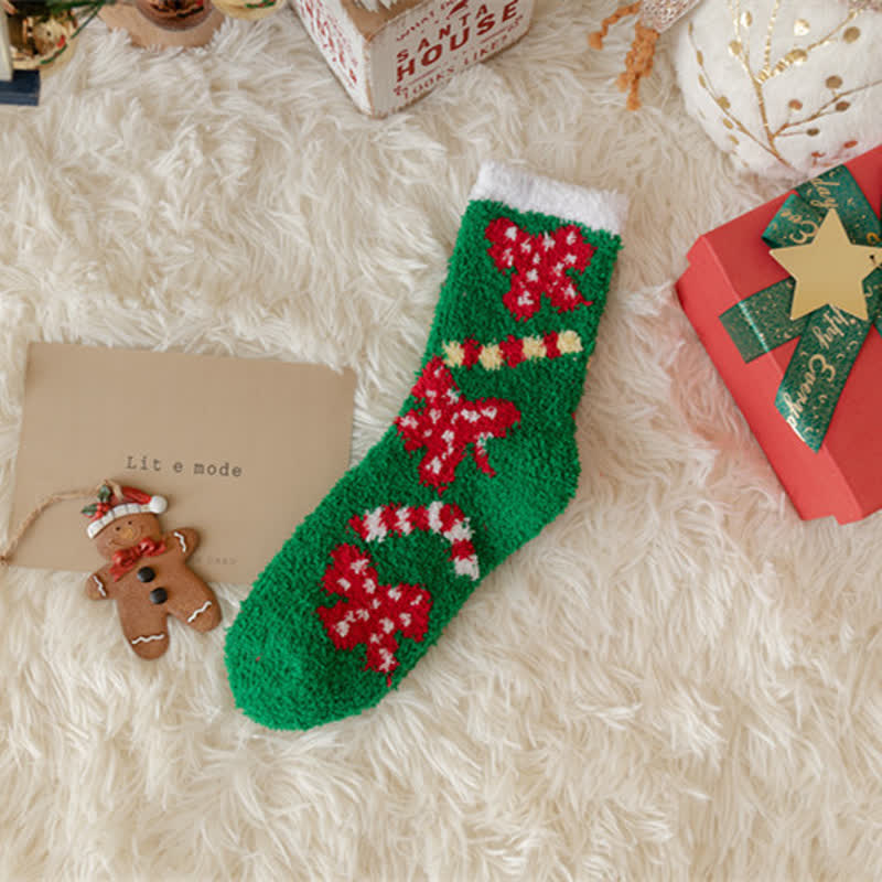 Women's Santa Elk Coral Fleece Christmas Socks