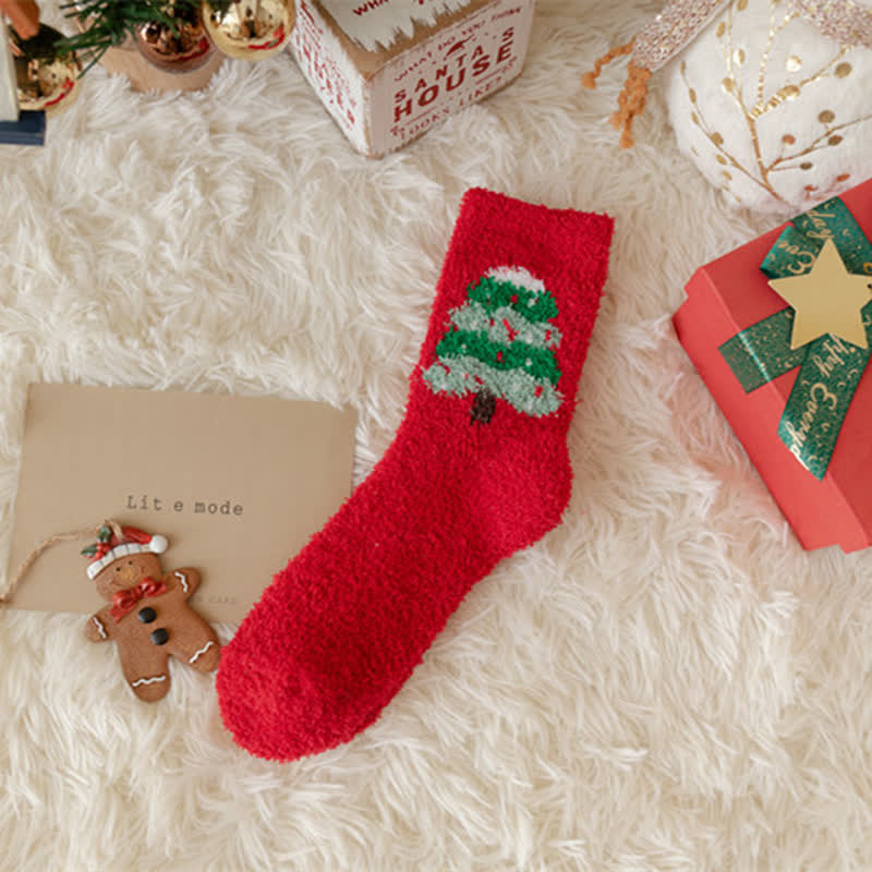 Women's Santa Elk Coral Fleece Christmas Socks