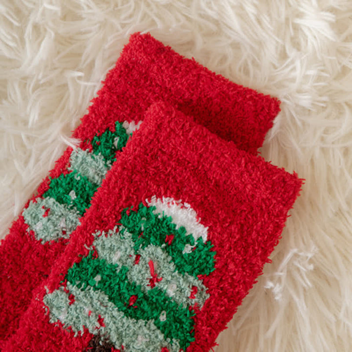 Women's Santa Elk Coral Fleece Christmas Socks