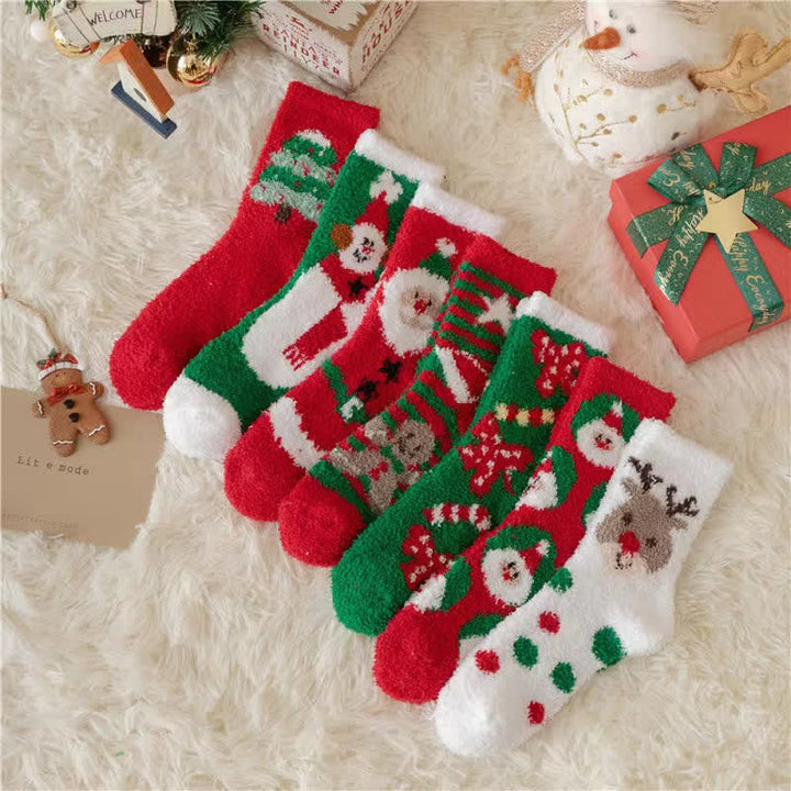 Women's Santa Elk Coral Fleece Christmas Socks