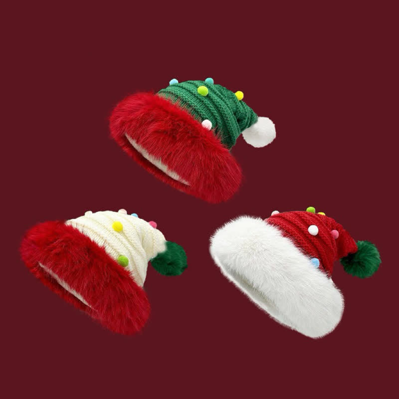 Colorful Fluffy Christmas Santa Claus Knitted Hat