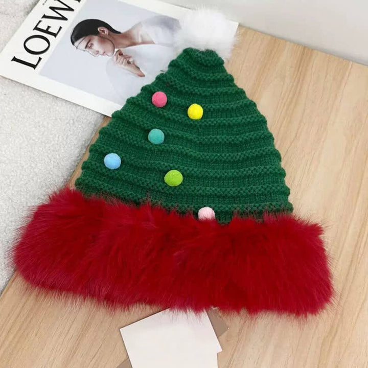 Colorful Fluffy Christmas Santa Claus Knitted Hat