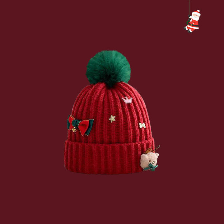 Beanie Christmas Cute Deer Pom Poms Knitted Hat