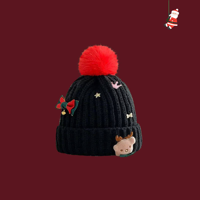 Beanie Christmas Cute Deer Pom Poms Knitted Hat