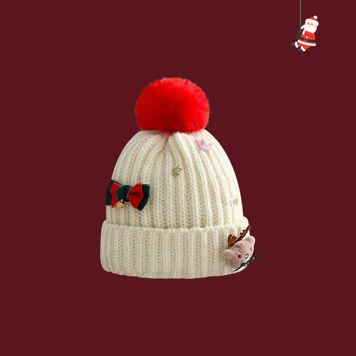 Beanie Christmas Cute Deer Pom Poms Knitted Hat