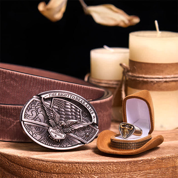 Functional DIY Hidden Knife Belt Buckle Retro Bull Ring Bundle Set