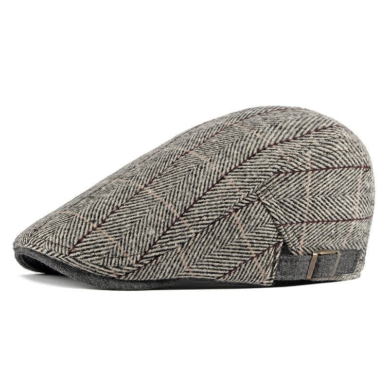 Vintage Herringbone Gatsby Flat Cotton Beret Hat