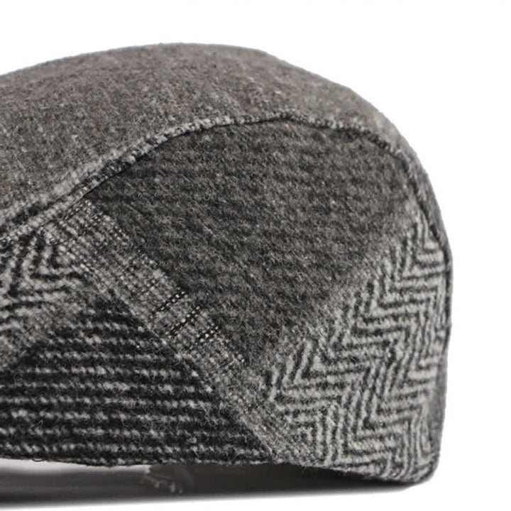 Patchwork Stitching Herringbone Tweed Beret Hat