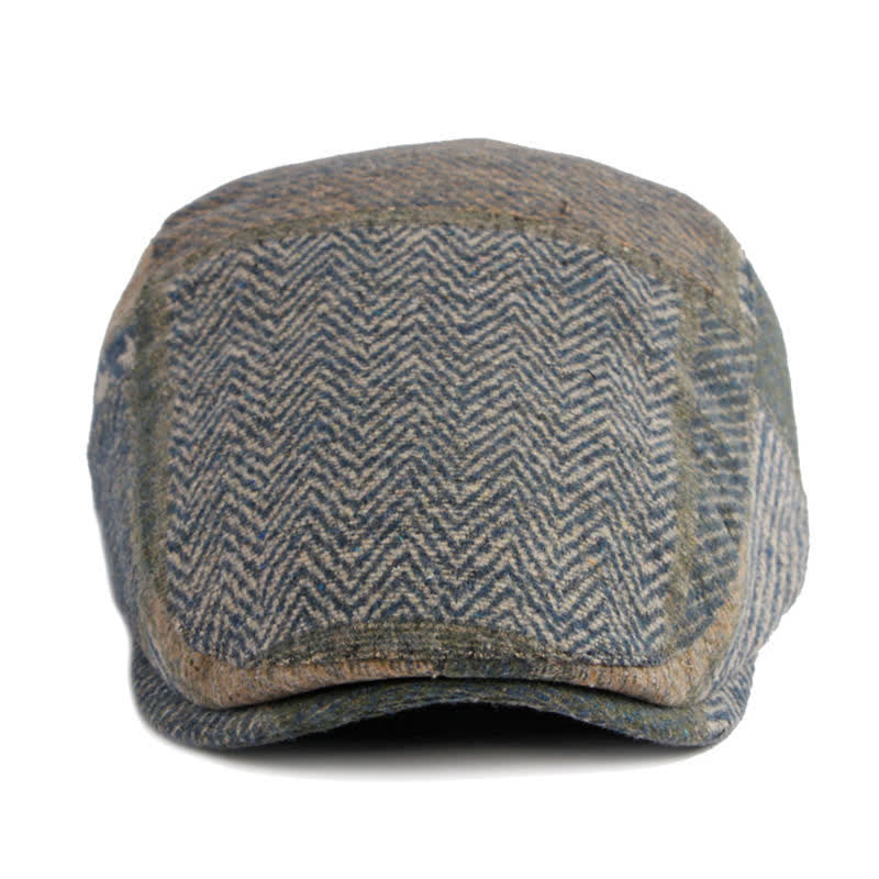 Patchwork Stitching Herringbone Tweed Beret Hat