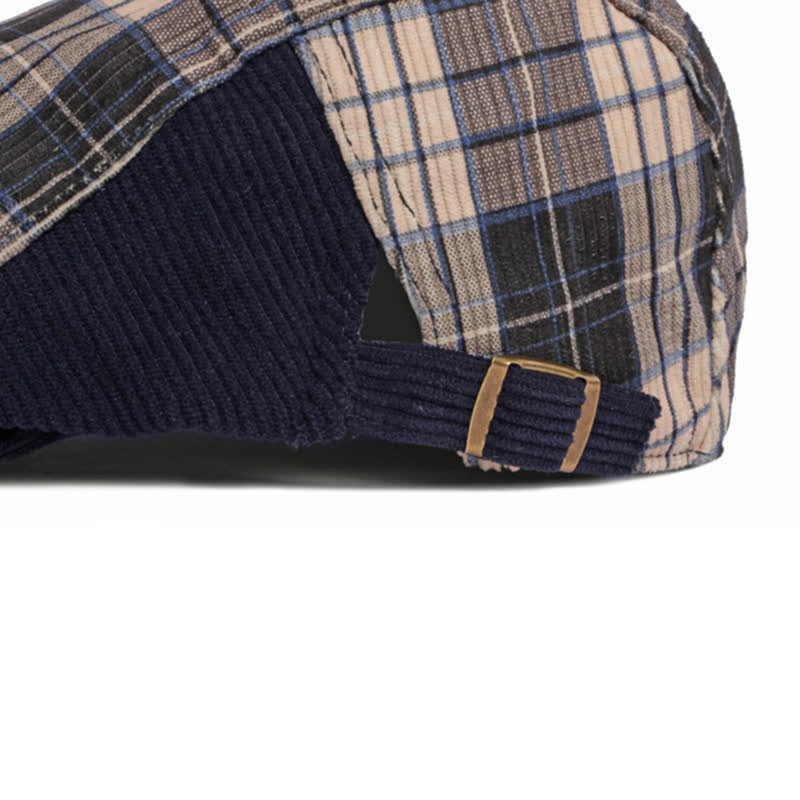 Plaid Corduroy Cotton Duckbill Visor Beret Hat