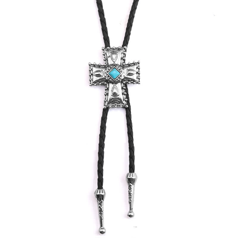 Cross Blue Artificial Stone Bolo Tie