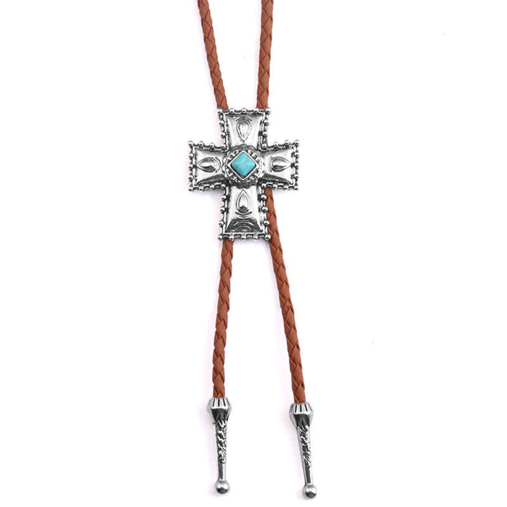 Cross Blue Artificial Stone Bolo Tie