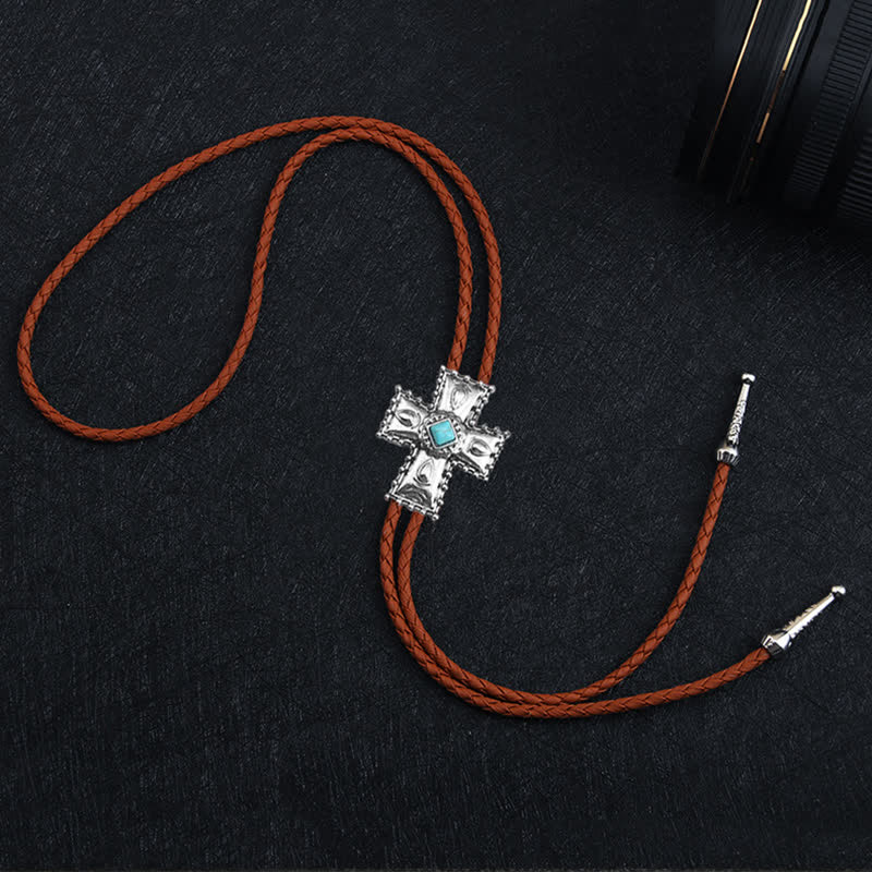 Cross Blue Artificial Stone Bolo Tie