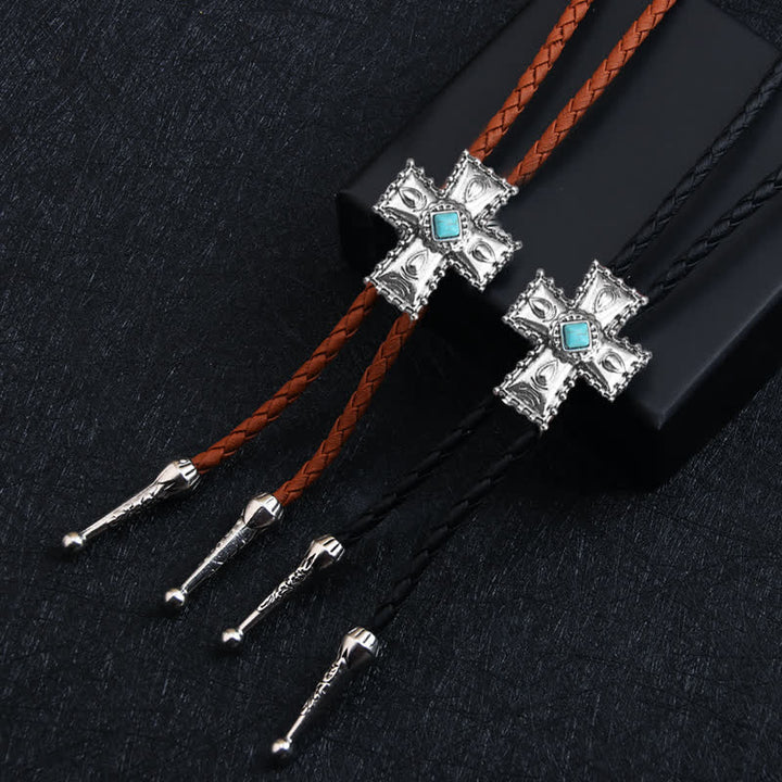 Cross Blue Artificial Stone Bolo Tie