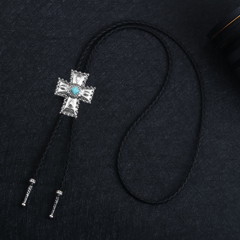 Cross Blue Artificial Stone Bolo Tie