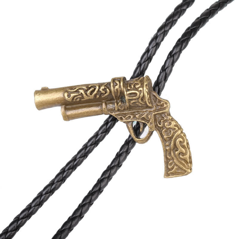 Rodeo Carved Gun Pistol Pendant Bolo Tie