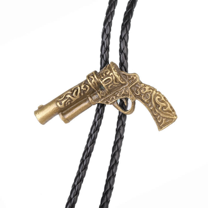 Rodeo Carved Gun Pistol Pendant Bolo Tie