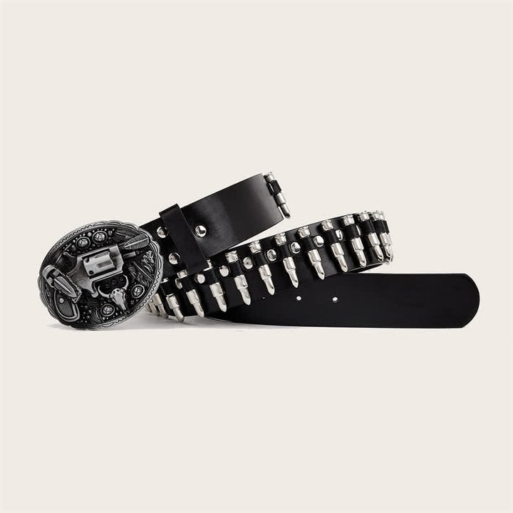 3d Gun Printed Pattern Buckle Bullets Rivets Leather Belt