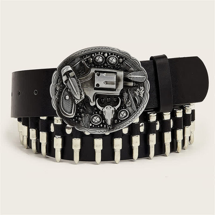 3d Gun Printed Pattern Buckle Bullets Rivets Leather Belt