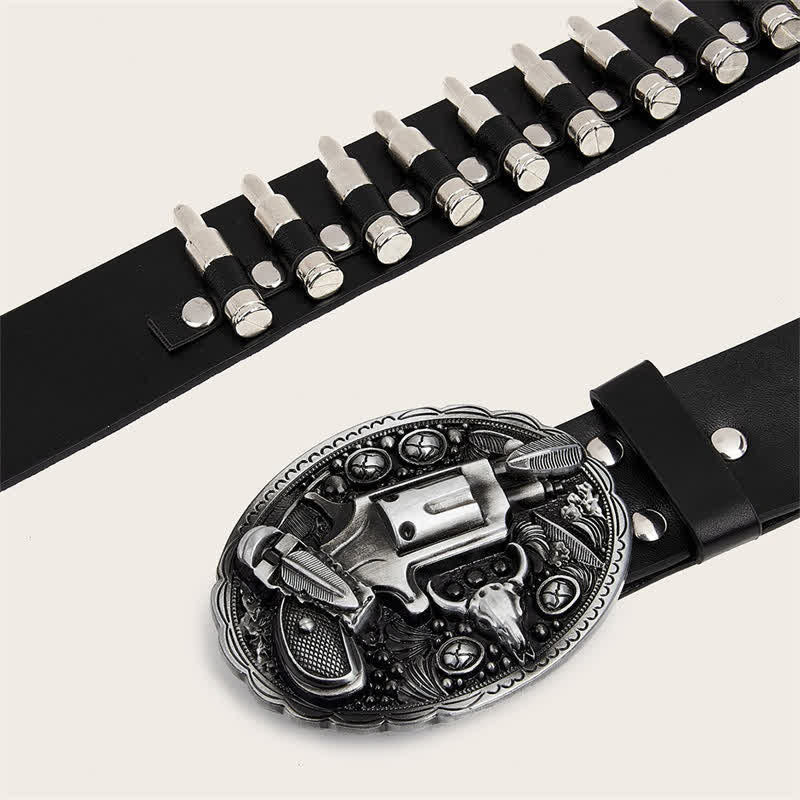 3d Gun Printed Pattern Buckle Bullets Rivets Leather Belt