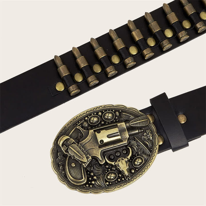 3d Gun Printed Pattern Buckle Bullets Rivets Leather Belt