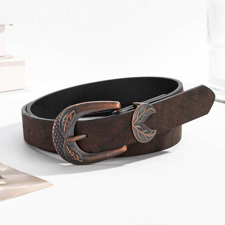 Vintage Versatile Slim Leaves Buckle Leather Belt