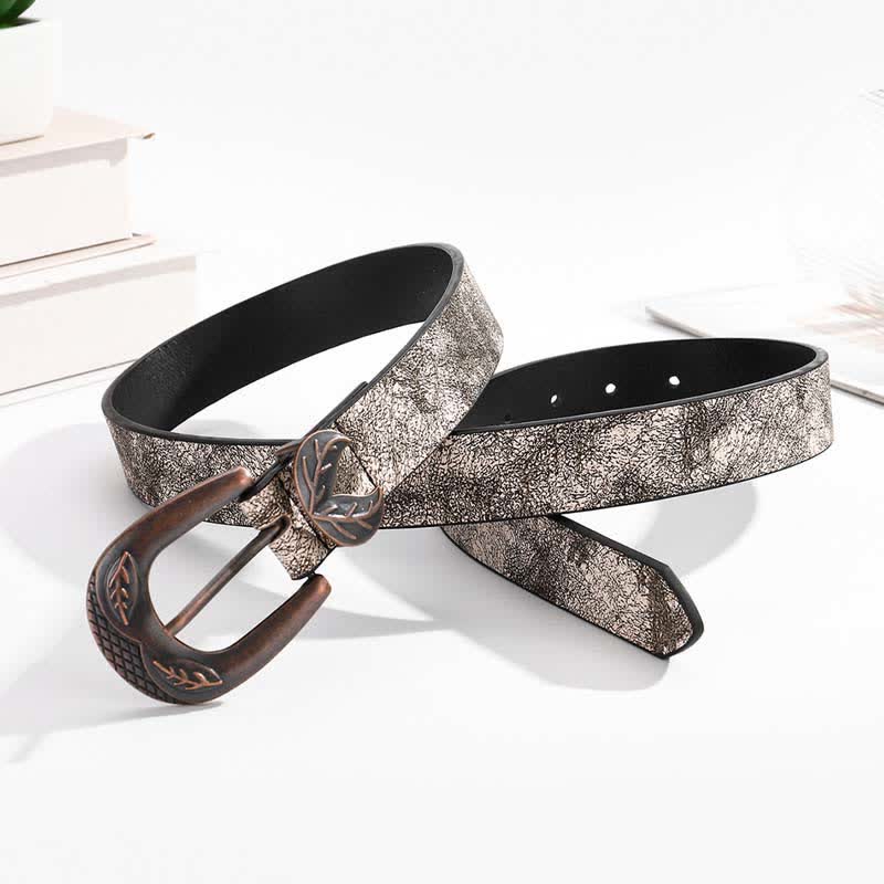 Vintage Versatile Slim Leaves Buckle Leather Belt