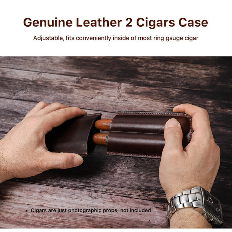 Brown Portable Cigar Humidor Leather Cigar Case (for Two Cigars)