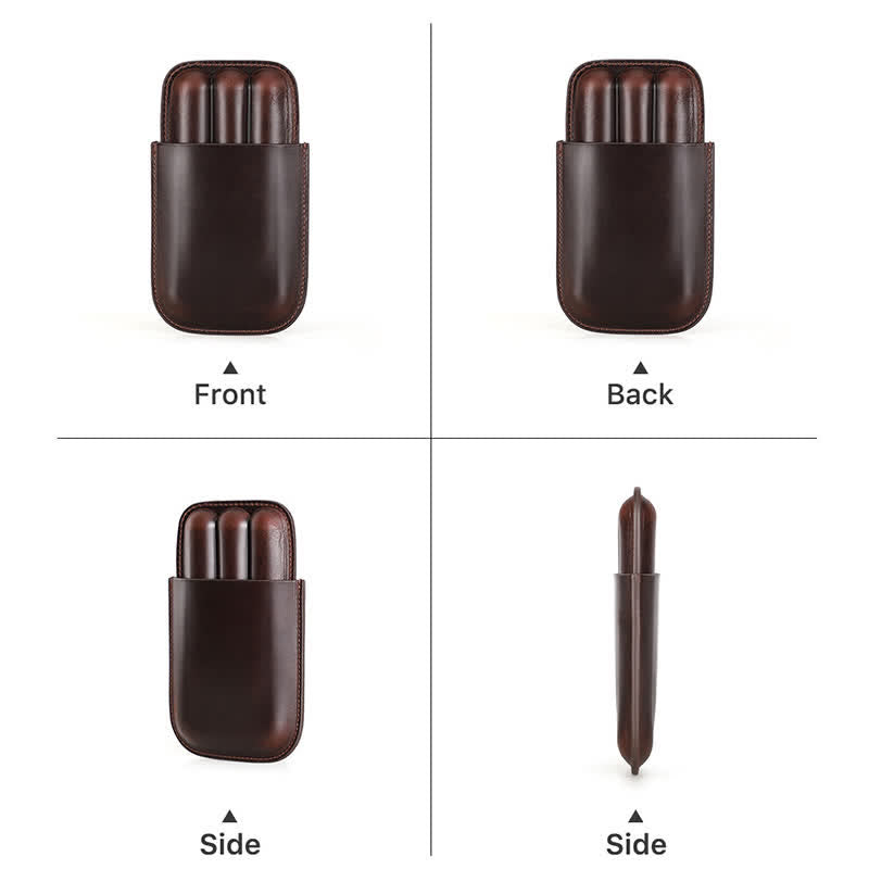 Brown Portable Cigar Humidor Leather Cigar Case (for Three Cigars)  - image 9