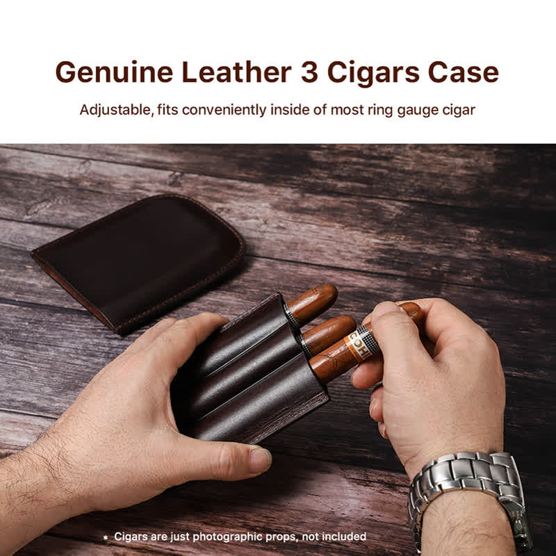 Brown Portable Cigar Humidor Leather Cigar Case (for Three Cigars)