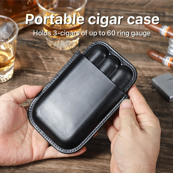Brown Portable Cigar Humidor Leather Cigar Case (for Three Cigars)  - image 12