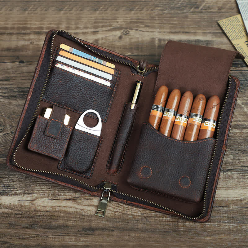 Travel Large Capacity Zipper Leather Cigar Case (For Five Cigars) - image 0