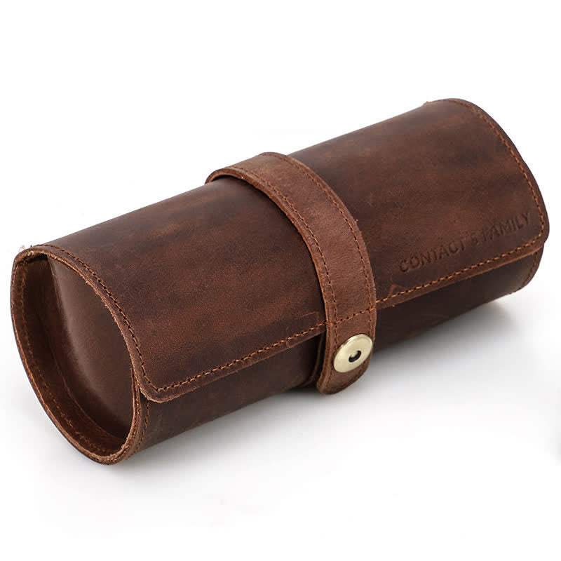 Custom Engraving Three Watch Roll Travel Leather Watch Case