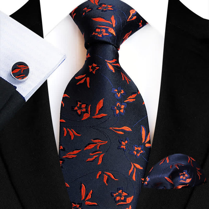 3Pcs Men's Burning Flame Floral Necktie Set