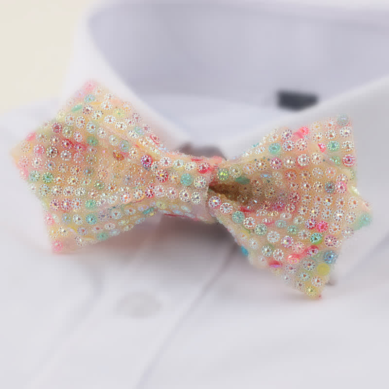 Men's Round Shape Double Layered Pointed Rhinestone Bow Tie