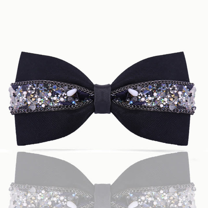 Men's Black Base Sparkling Stones Rhinestone Bow Tie