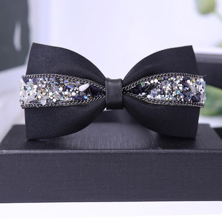 Men's Black Base Sparkling Stones Rhinestone Bow Tie