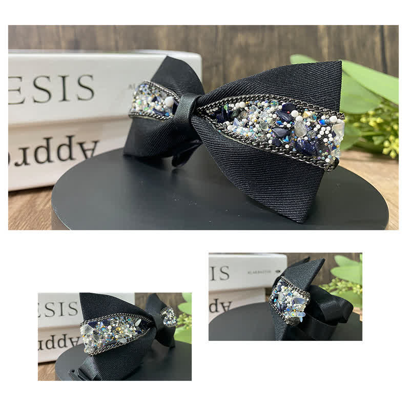 Men's Black Base Sparkling Stones Rhinestone Bow Tie