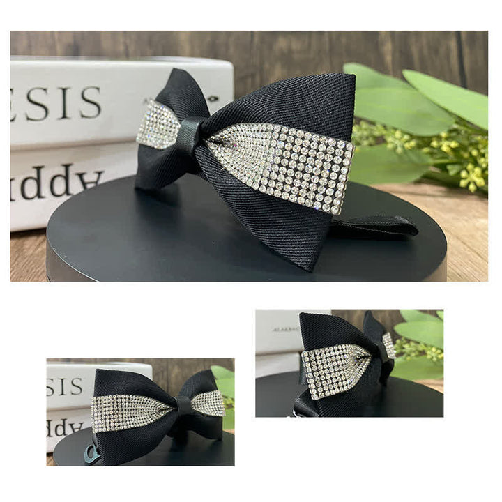 Men's Black Base Sparkling Stones Rhinestone Bow Tie