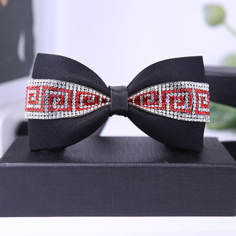 Men's Black Base Sparkling Stones Rhinestone Bow Tie