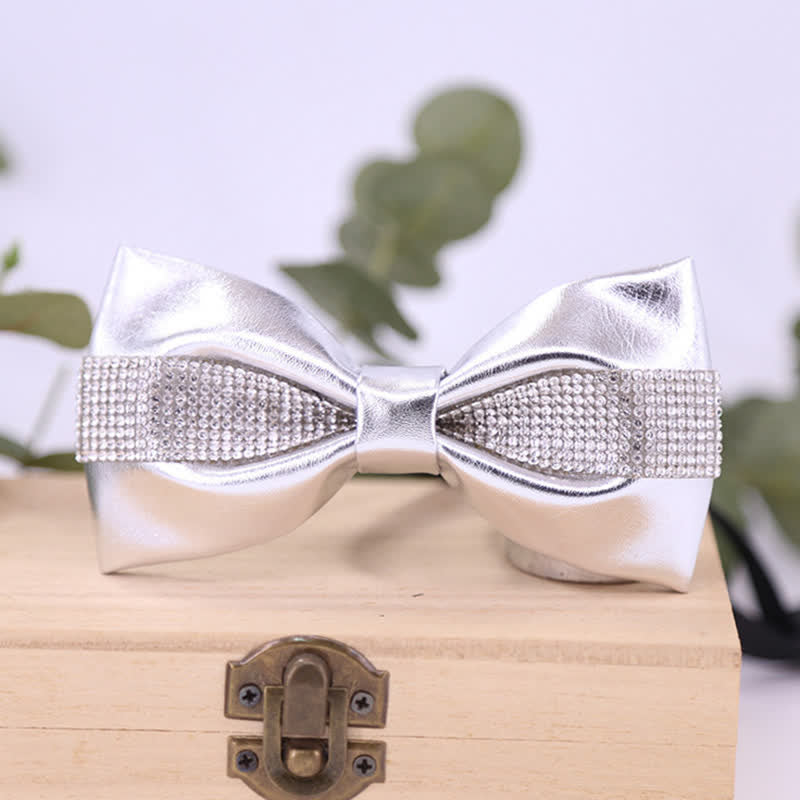 Men's Black Base Sparkling Stones Rhinestone Bow Tie