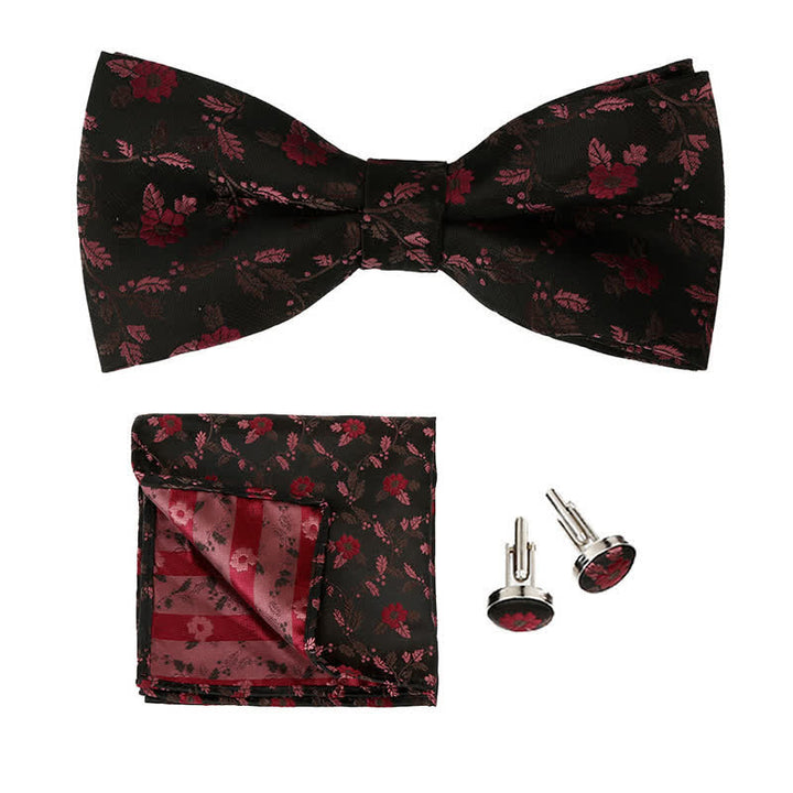 3Pcs Men's Coloured Flowers Pocket Square Bow Tie Set