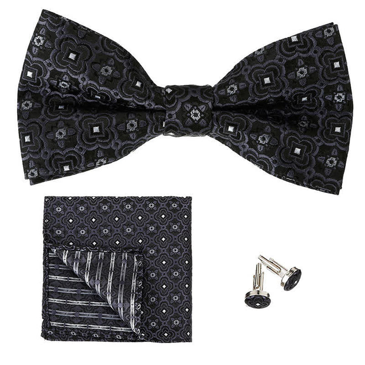 3Pcs Men's Geometrical Figure Pocket Square Bow Tie Set