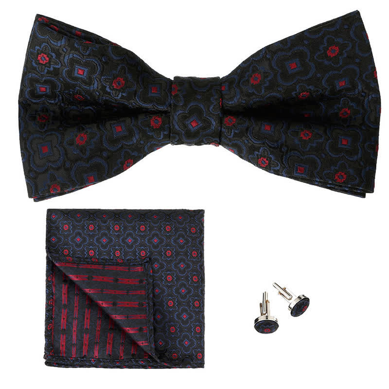 3Pcs Men's Geometrical Figure Pocket Square Bow Tie Set