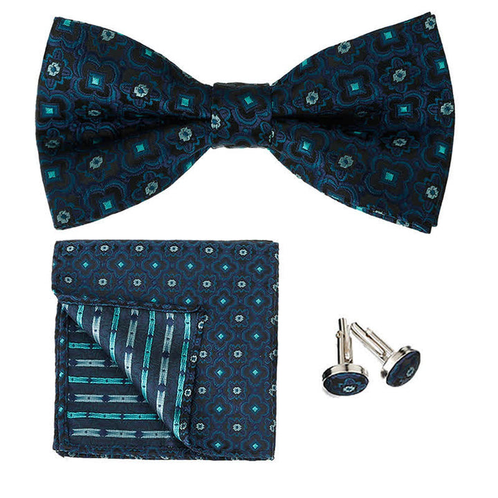 3Pcs Men's Geometrical Figure Pocket Square Bow Tie Set