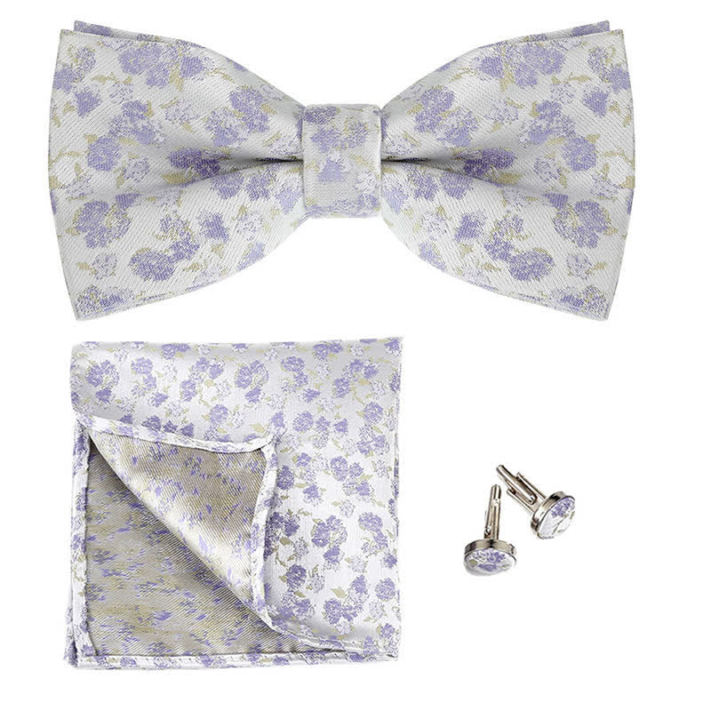 3Pcs Men's Gentleman Rose Floral Pocket Square Bow Tie Set