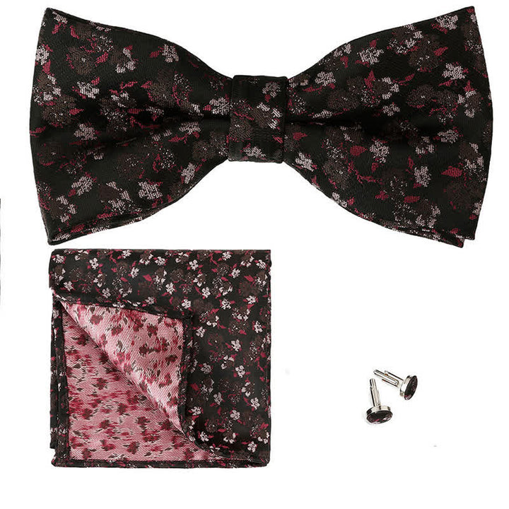 3Pcs Men's Gentleman Rose Floral Pocket Square Bow Tie Set